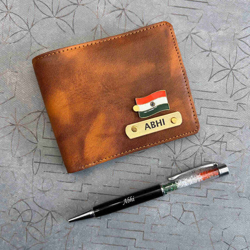 Personalised Turbo Wallet and Tiranga Crystal Pen Set
